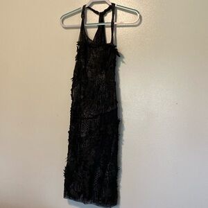 Revolve ViVi floral  Feather black solk sleeveless strappy dress 8
